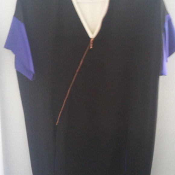 CEDRIC CHARLIER Colorblock Dress - Size 14 - Black, cream, purple - Career/Casua - Picture 1 of 3